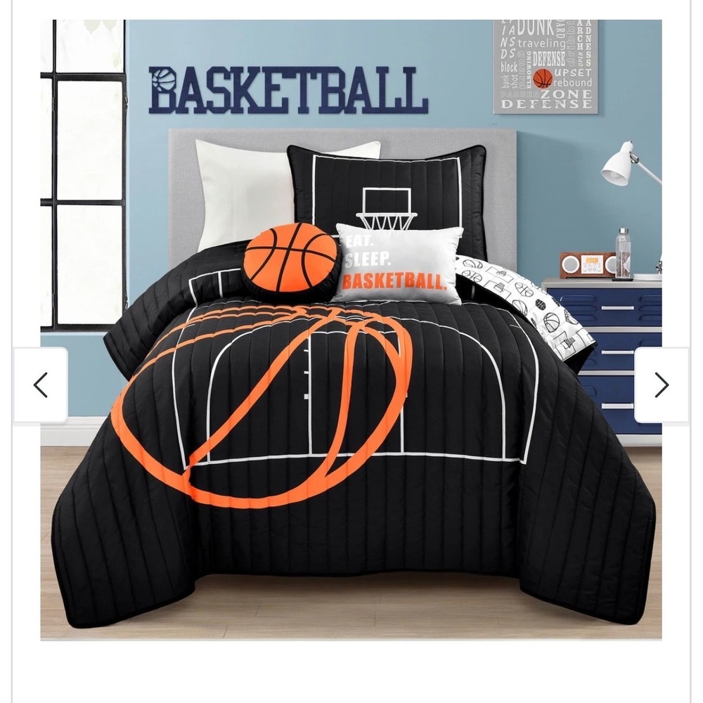 Lush Decor Basketball Game 4pc Quilt Set Twin Black Orange Reversible Bedding